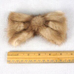 Mink Fur Bowtie Clip-on Bow Coat Hat Embellishment Light Brown Vintage 1950